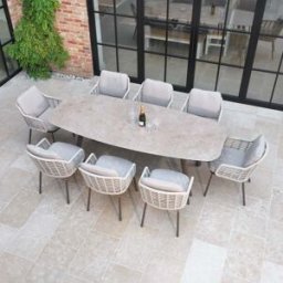 Harbour Lifestyle Sutera 8 Seat Curved Rectangular Dining Set in Putty