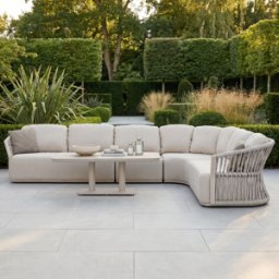 Harbour Lifestyle Pello Deluxe Curved Sofa Set with Altura Rising Table in Fawn