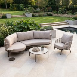 Harbour Lifestyle Sutera Curved Chaise Sofa Set with Armchair in Putty