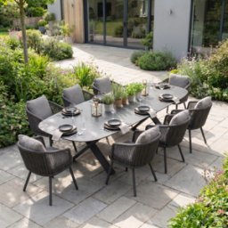 Harbour Lifestyle Theia 8 Seat Oval Rope Dining Set with Albatross Extending Table in Truffle