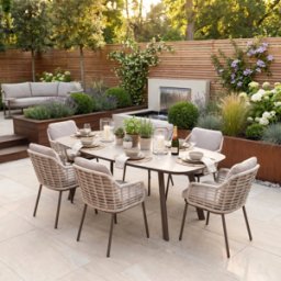 Harbour Lifestyle Sutera 6 Seat Curved Rectangular Dining Set in Putty
