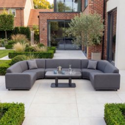 Harbour Lifestyle Luna Outdoor Fabric Curved U-Shape Sofa Set with Altura Rising Table in Grey