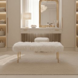 Elinor White Faux Fur Bench with Gold Legs