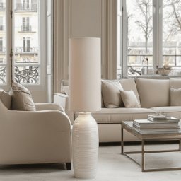 Nyelle White Textured Ceramic Floor Lamp with Linen Shade