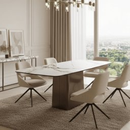 Theodora Brushed Bronze Rectangular Dining Table with Faux Marble Top