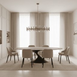 Iva Aluminium Sculptural Oval Dining Table with Travertine Top