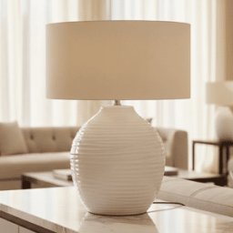 Nyelle White Textured Ceramic Table Lamp with Linen Shade