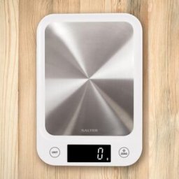 Salter 1105 SSWHDR Stainless Steel Electronic Kitchen Scale – 5kg Capacity, Slim Digital Design (White)
