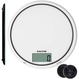 Salter 1080 WHDR12 Digital Kitchen Scale 5KG - Touch Sensitive, Zero Add & Weigh, Measures Liquids, Easy Clean Glass, g/oz, White, New