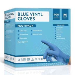 Jena Blue Disposable Vinyl Gloves 400 Pack Powder Free| Latex Free Medium/Large - Medium
