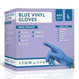 Jena Blue Disposable Vinyl Gloves 400 Pack Powder Free| Latex Free Medium/Large - Large