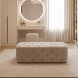 Ismerie Greige Velvet Buttoned Bench