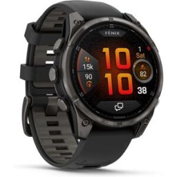 Garmin fēnix 8 Pro AMOLED Premium Multisport GPS Smartwatch – 47mm, Sapphire Lens, Carbon Gray DLC Titanium (Black/Pebble Gray Band), Built-in Speaker, Up to 27 Days Battery