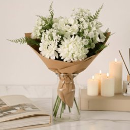 Cream & Green Mixed Faux Floral Bouquet