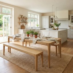 Harbour Lifestyle Marlow 8 Seat Dining Set with Wooden Benches in Light Oak