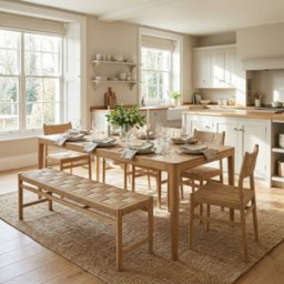 Harbour Lifestyle Marlow 8 Seat Dining Set with Woven Bench in Light Oak