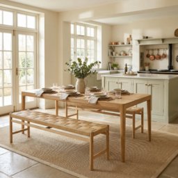 Harbour Lifestyle Marlow 8 Seat Dining Set with Woven Benches in Light Oak
