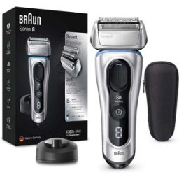 Braun Series 8 Electric Shaver for Men – 8350s, Silver (with Precision Trimmer, Charging Stand & Travel Case)