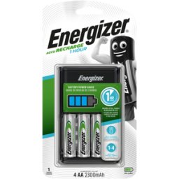 Energizer 1 Hour Battery Charger Inc 4 x 2300mAh AA Rechargeable Batteries