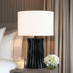 Raelynn Black Pleated Table Lamp with White Linen Shade