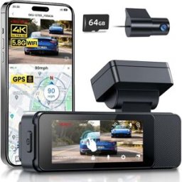 GKU 4K Front & Rear Dash Cam – 5 GHz Wi-Fi Dual Camera Dashcam with 64 GB SD Card, Used - Very Good