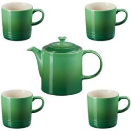 Le Creuset Bamboo Stoneware 4 Piece 350ml Mug & Grand Teapot Set - Green