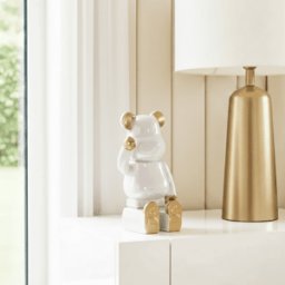 Cream Pearlescent & Gold Sitting Bear Ornament