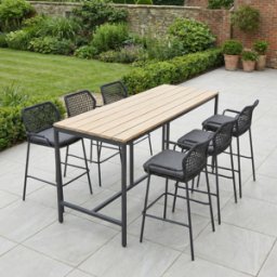 4 Seasons Outdoor Barista 6 Seat Bar Set with Teak Table in Anthracite