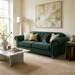 Sofa Style Chesterfield 3 Seat Velvet Sofa in Bottle Green