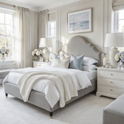 Albin Light Grey Ornate Headboard Bed, Double