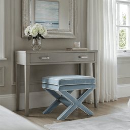 Oceanne Light Blue Stool with Cream Piping Detail