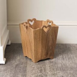 Mango Wood Bin With Heart Cut Out Material: Home Decor & Accessories