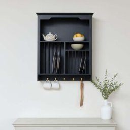 Black Wall Mounted Plate Rack with Gold Hooks Material: Furniture/Wall Cabinets & Shelving