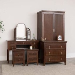 Dark Wood Reeded Wardrobe, Dressing Table, Mirror Set, Chest of 3 Drawers & Pair of Bedside Tables - Georgian Range Material: Furniture/Furniture Ranges/Georgian Range