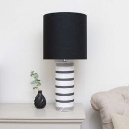 Monochrome Black & White Striped Table Lamp with Black Shade Material: Home Decor & Accessories/Lighting