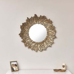 Large Antique Gold Round Sunburst Mirror - 74cm x 74cm Material: Mirrors