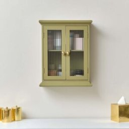 Olive Green Reeded Glass Wall Cabinet Material: Home Decor & Accessories/Shelves & Storage