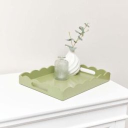 Rectangle Olive Green Scalloped Tray Material: Home Decor & Accessories