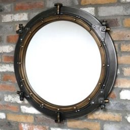 Round Gold & Black Nautical Porthole Mirror - 85cm x 85cm Material: Mirrors