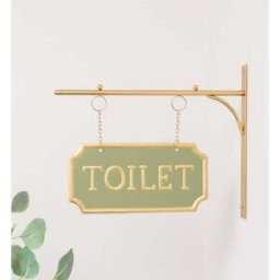 Gold and Sage Green Metal Wall Mounted Hanging Toilet Sign Material: Home Decor & Accessories/Wall Art & Plaques