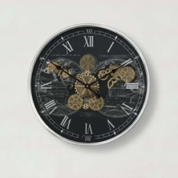 Large Round Metal Black & Silver Cog Clock 60cm x 60cm Material: Home Decor & Accessories/Clocks