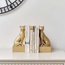 Gold Sitting Leopard Bookends - 20cm Material: Home Decor & Accessories