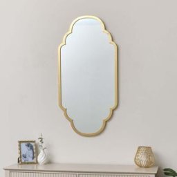 Gold Foiled Curved Scalloped Framed Wall Mirror 50cm x 100cm Material: Mirrors