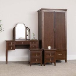 Dark Wood Reeded Wardrobe, Dressing Table, Mirror Set & Pair of Bedside Tables - Georgian Range Material: Furniture/Furniture Ranges/Georgian Range