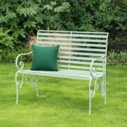 Sage Green Metal Ornate Distressed Garden Bench - 100cm x 92cm Material: Garden