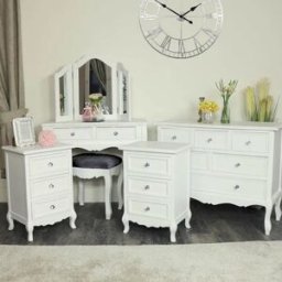 White Bedroom Furniture Large Chest of Drawers, Dressing Table Set & Pair of Bedside Tables - Victoria Range Material: Furniture/Furniture Ranges/Victoria Range