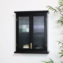 Black Reeded Glass Wall Cabinet Material: Home Decor & Accessories/Shelves & Storage