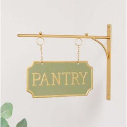 Gold and Sage Green Metal Wall Mounted Hanging Pantry Sign Material: Home Decor & Accessories/Wall Art & Plaques