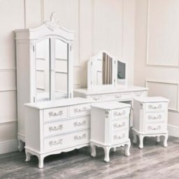 Antique White Closet, Dressing Table Set, Chest of Drawers & Pair of Bedside Tables - Pays Blanc Range Material: Furniture/Furniture Ranges/Pays Range