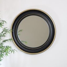 Round Black & Gold Wall Mirror 90cm x 90cm Material: Mirrors